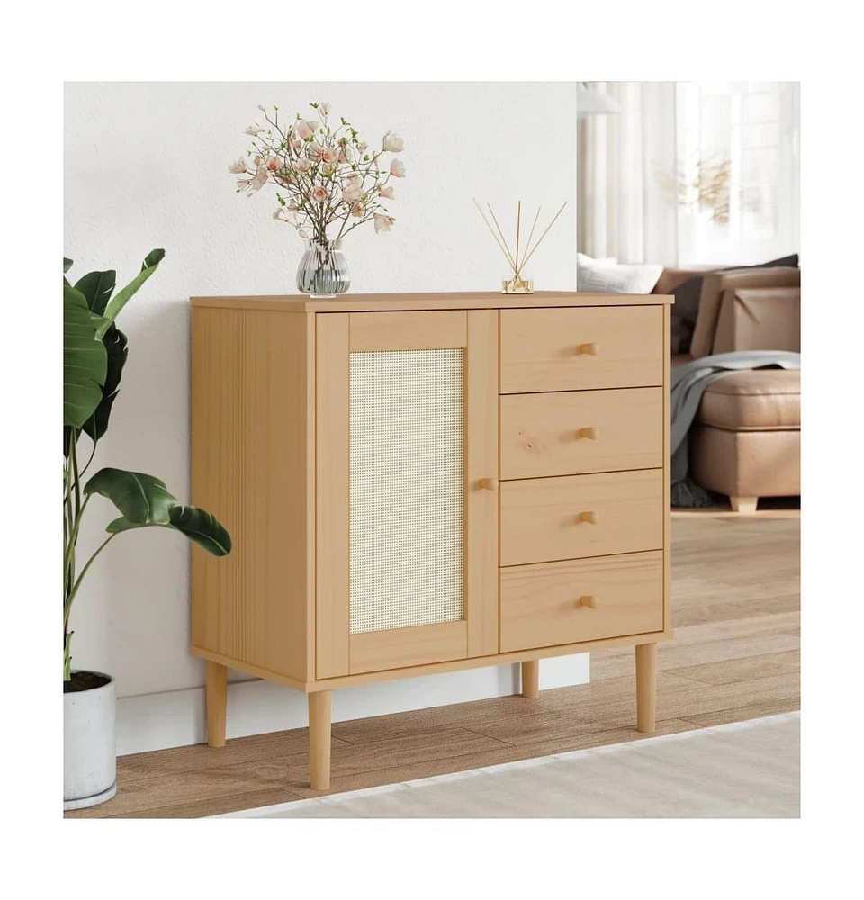Sideboard Senja Rattan Look Brown 31.5"x15.7"x31.5" Solid Wood Pine