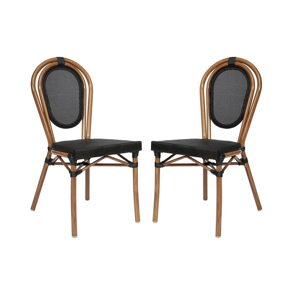 Merrick Lane Mael Set Of Two Stacking Thonet Bistro Style Chair With Textilene Seat And Bamboo Finished Metal Frame For Indoor/Outdoor Use