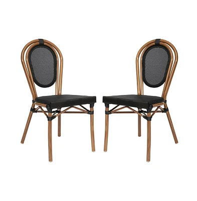 Merrick Lane Mael Set Of Two Stacking Thonet Bistro Style Chair With Textilene Seat And Bamboo Finished Metal Frame For Indoor/Outdoor Use