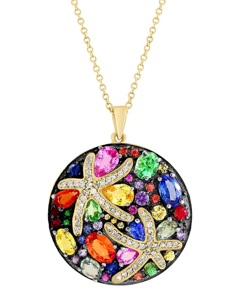 Effy Multicolor Sapphire (5-3/8 ct. t.w.) and Diamond (1/4 ct. t.w.) Starfish 18" Pendant Necklace in 14k Gold, Created for Macy's