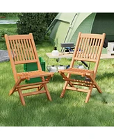 Gymax Indonesia Teak Wood Outdoor Chair Folding Portable Patio Chair w/ Slatted Seat & Back