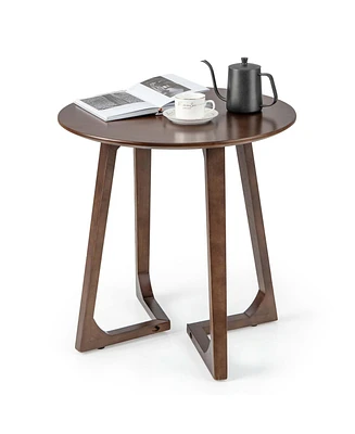 24" Round Side Table Solid Rubber Wood End Table Beside Sofa&Bed for Small Space