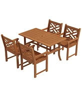 Outsunny Patio Table and Chairs Set of 4 w/ Slatted Top Table & Seat,