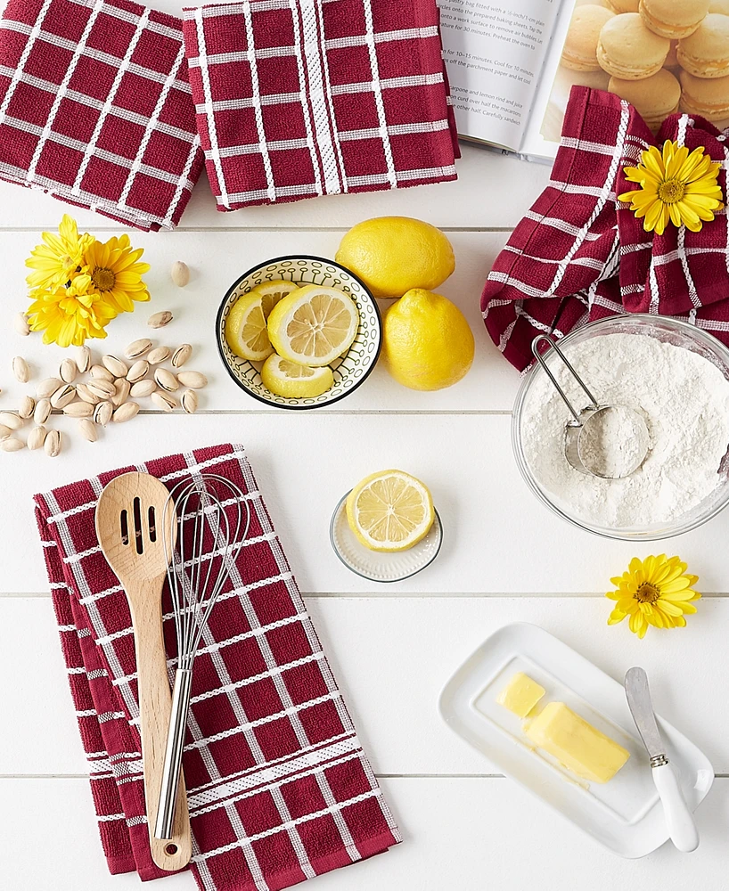 Design Imports Basic Terry Collection Windowpane Dishtowel Set, 16x26", Wine Check, 4 Piece