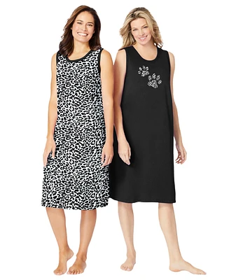 Dreams & Co. Women's 2-Pack Sleeveless Sleepshirt