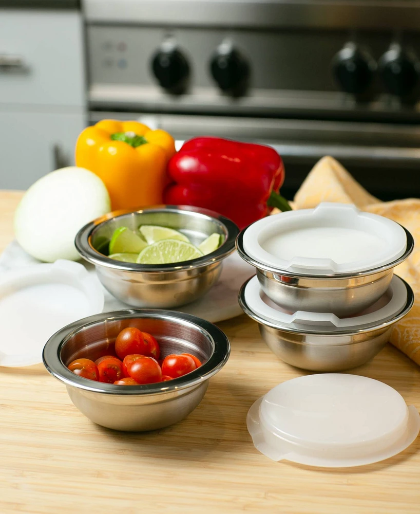 Rsvp International Endurance Stainless Steel 4 Piece 1 Cup Prep Bowls With Plastic Lid Set