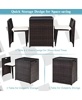 3 Pieces Cushioned Outdoor Wicker Patio Set with No Assembly Needed