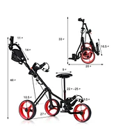 Foldable 3 Wheel Push Pull Golf Club Cart Trolley