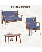 Pcs Patio Conversation Set Acacia Wood Sofa Coffee Table with Cushioned Seat