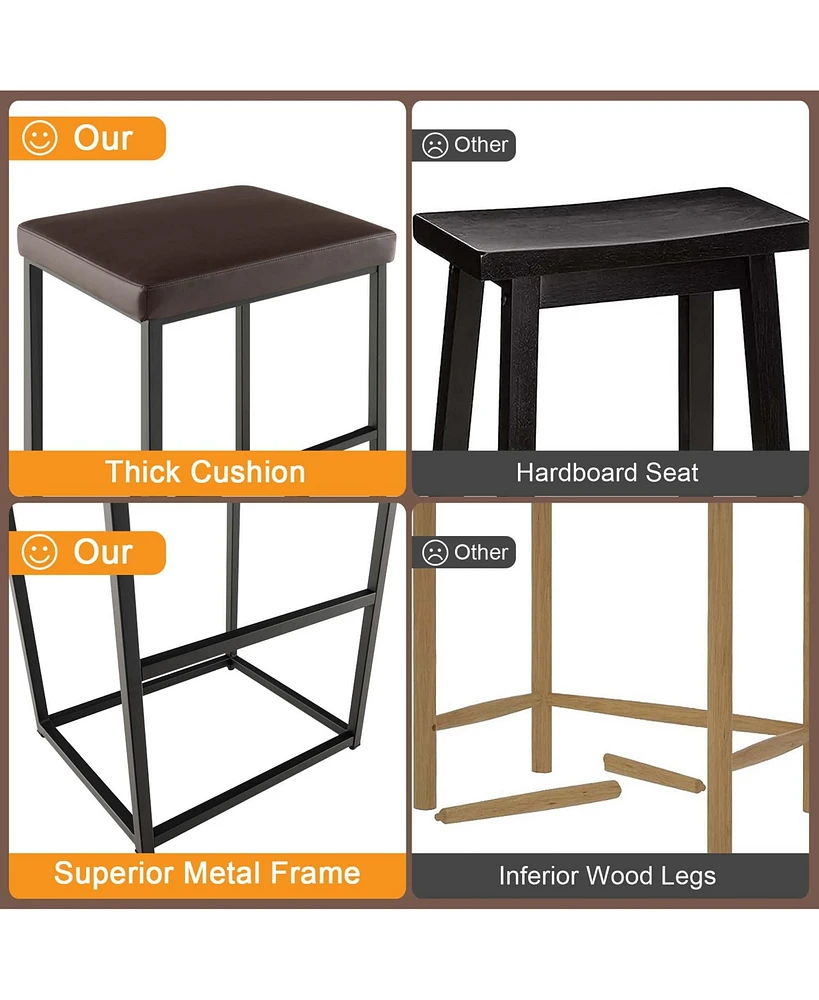 30" Barstools Set of 2 Upholstered Bar Height Chairs Pu Leather w/Footrest