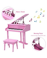 Childs 30 key Toy Grand Baby Piano w/ Kids Bench Wood Pink New