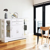 Buffet Storage Cabinet Console Cupboard W/Glass Door Drawers