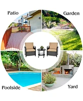 3PCS Patio Rattan Furniture Set Cushioned Sofa Storage Table W/ Shelf Garden