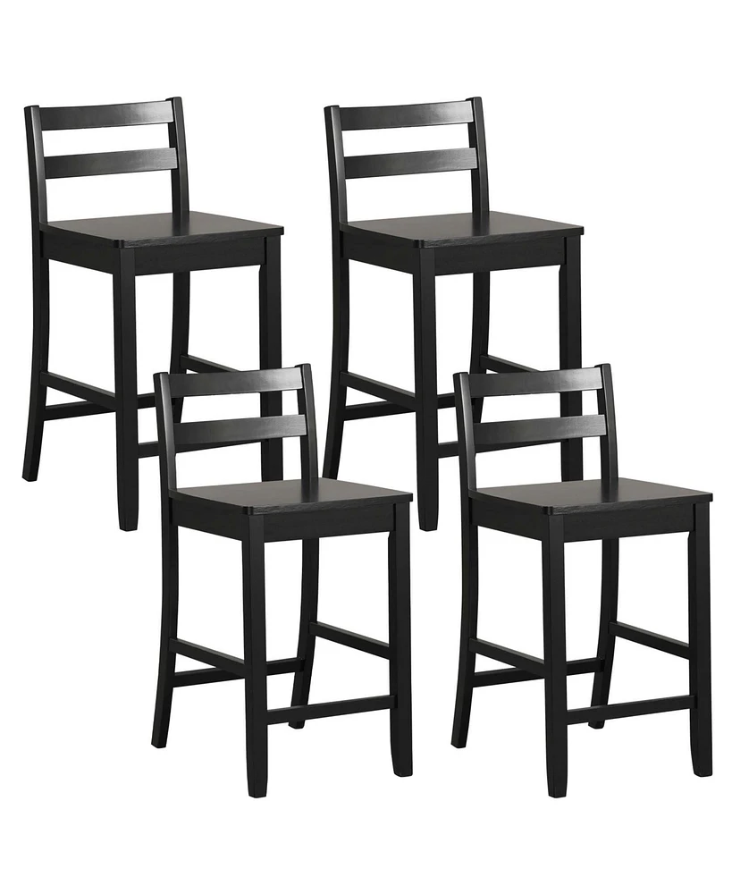 24-Inch Wooden Bar Stools Set of 4 with Ergonomic Backrest Counter Height