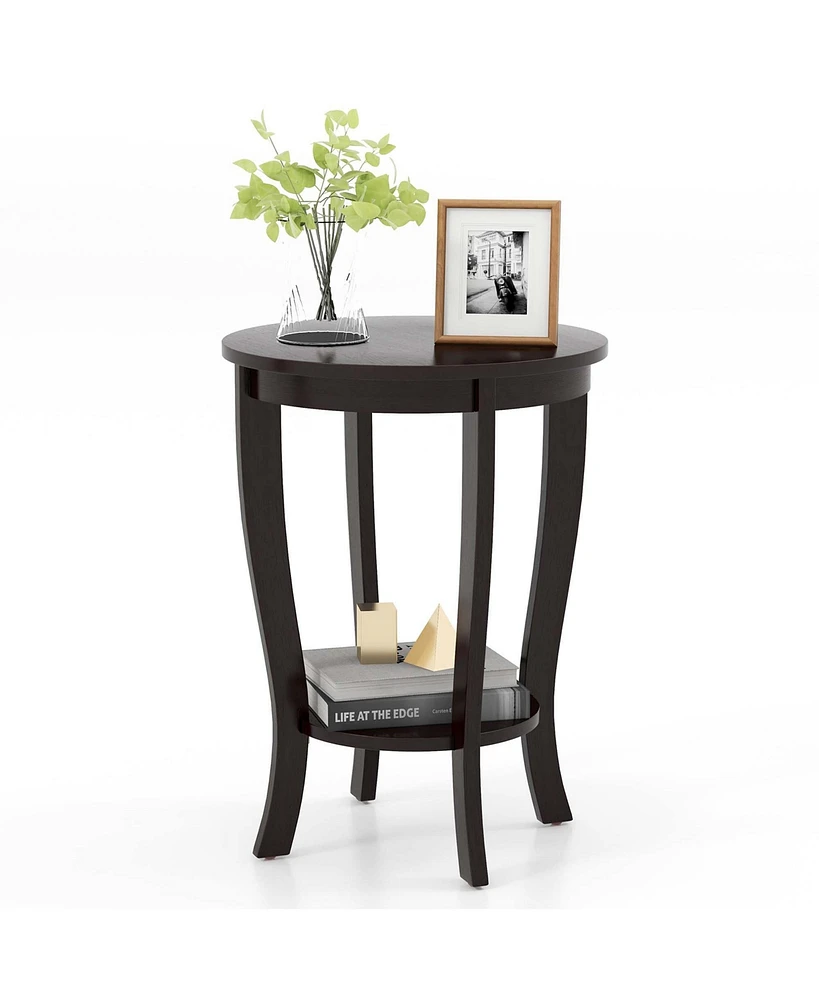 2-Tier End Table 18'' Round Compact Sofa Side Nightstand with Storage Shelf