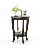 2-Tier End Table 18'' Round Compact Sofa Side Nightstand with Storage Shelf