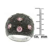 Suzy Levian Sterling Silver Cubic Zirconia Black and Pink Pave Oversized Dome Ring