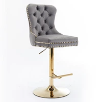 Gray Velvet Swivel Bar Stools, Set of 2