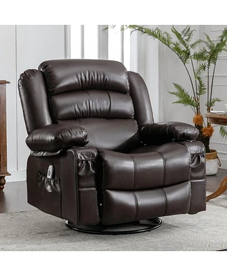 Brown Swivel Rocker Recliner with Massage and Heat