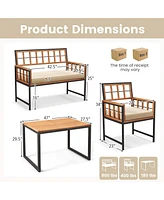 4 Piece Patio Dining Set Outdoor Wood Dining Furniture with 2 Chairs & 1 Lovesea