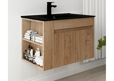 30 Inch Bathroom Vanity With Black Ceramic Basin And Adjust Open Shelf