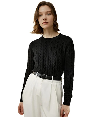 Lilysilk Women's Classic Cable Knit Sweater with Ribbed Edges