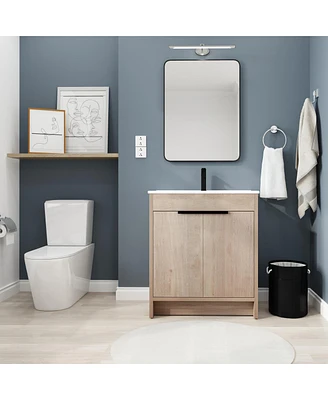 30" Freestanding Bathroom Vanity with White Ceramic Sink & Soft-Close Doors