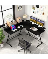 L-shaped Computer Desk with Power Outlet 51" Corner Workstation Rustic