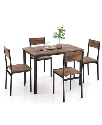 5 Piece Dining Table Set Industrial Style Kitchen Table & Chairs for 4