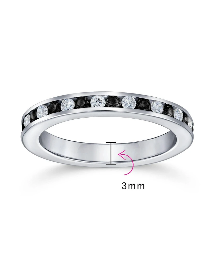 Bling Jewelry Cubic Zirconia Thin Stackable Cz Channel Set Eternity Band Ring .925 Sterling Silver 3MM