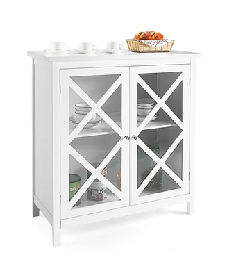 Kitchen Storage Cabinet Buffet Sideboard w/ Glass Doors & Adjustable Shelf