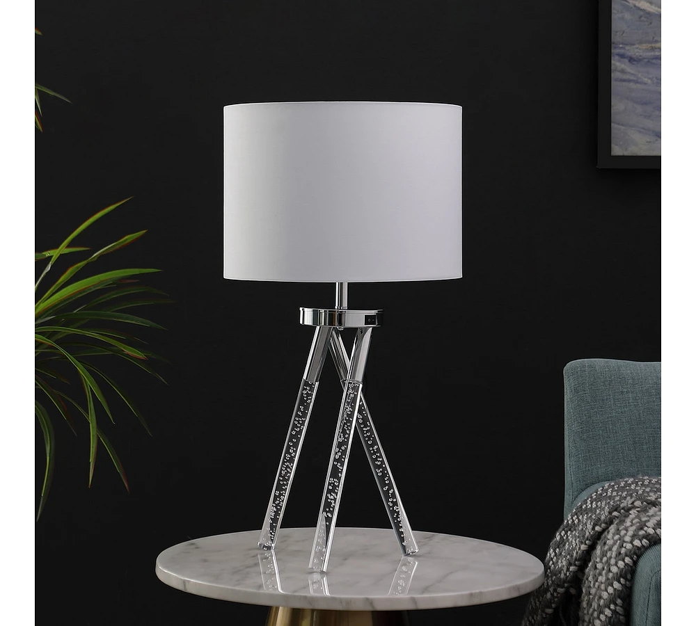26.25" In Mid Century Birgit Led Acrylic Tapered Legs Silver Metal Table Lamp