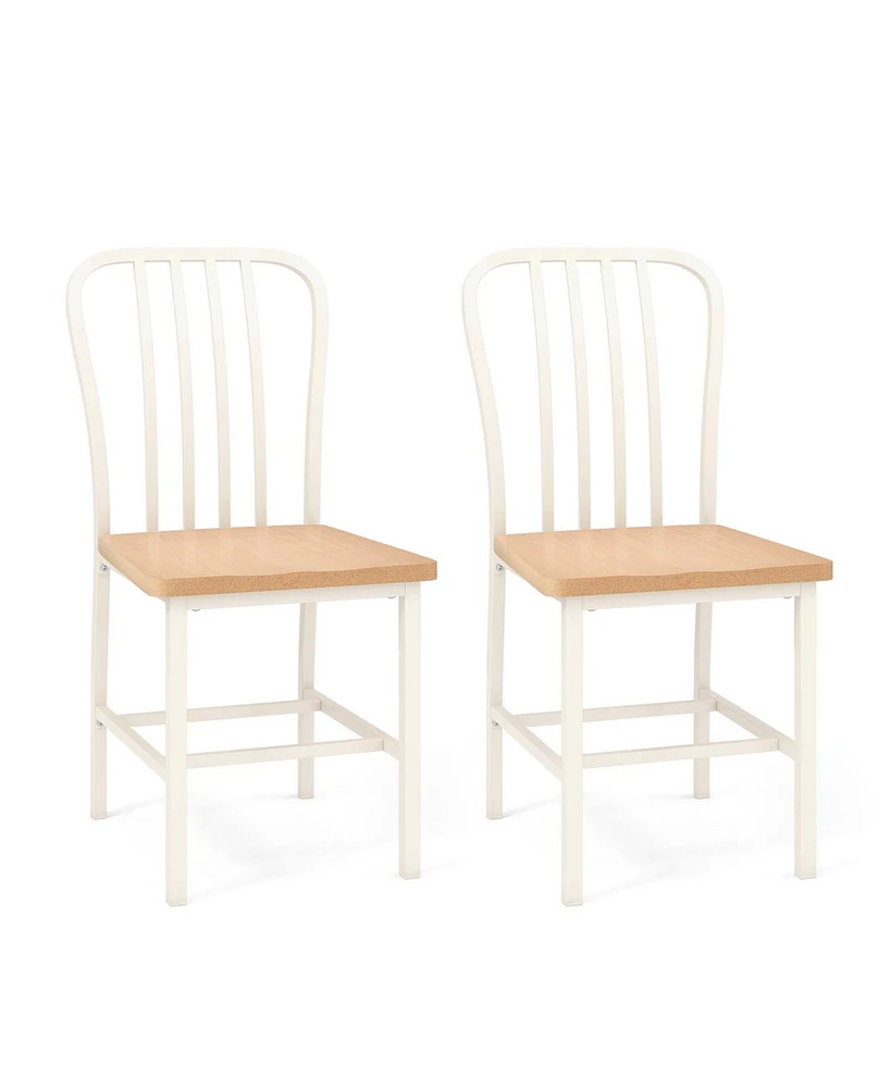 Dining Chairs Set of 2 High Back Navy Chairs Metal Frame Footrests Kitchen