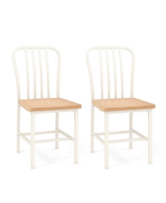 Dining Chairs Set of 2 High Back Navy Chairs Metal Frame Footrests Kitchen