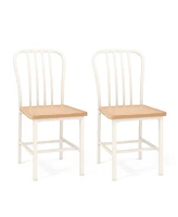 Dining Chairs Set of 2 High Back Navy Chairs Metal Frame Footrests Kitchen