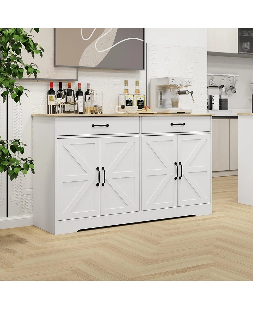 55.91" Large Farmhouse Buffet Cabinet Storage Sideboard With 2 Drawers And 4 Doors