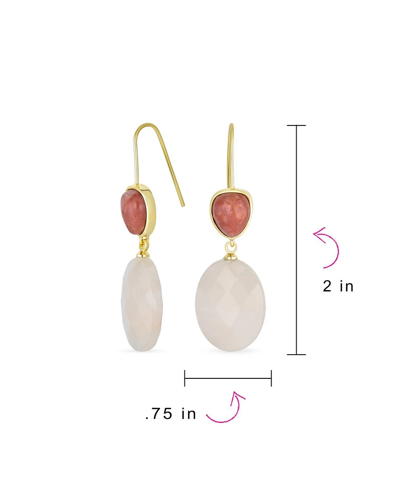 Bling Jewelry Elegant Teardrop Accent Natural Briolette Stone Faceted Oval Drop Earrings Yellow Gold Plated Fish Hook