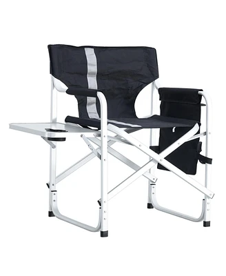Folding Outdoor Chair with Table & Pockets, Black/Grey