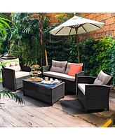 8PCS Outdoor Rattan Furniture Set Cushioned Sofa Armrest Table