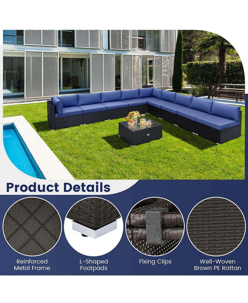 10 Pcs Patio Rattan Furniture Set Outdoor Wicker Sofa Table Cushioned Seat