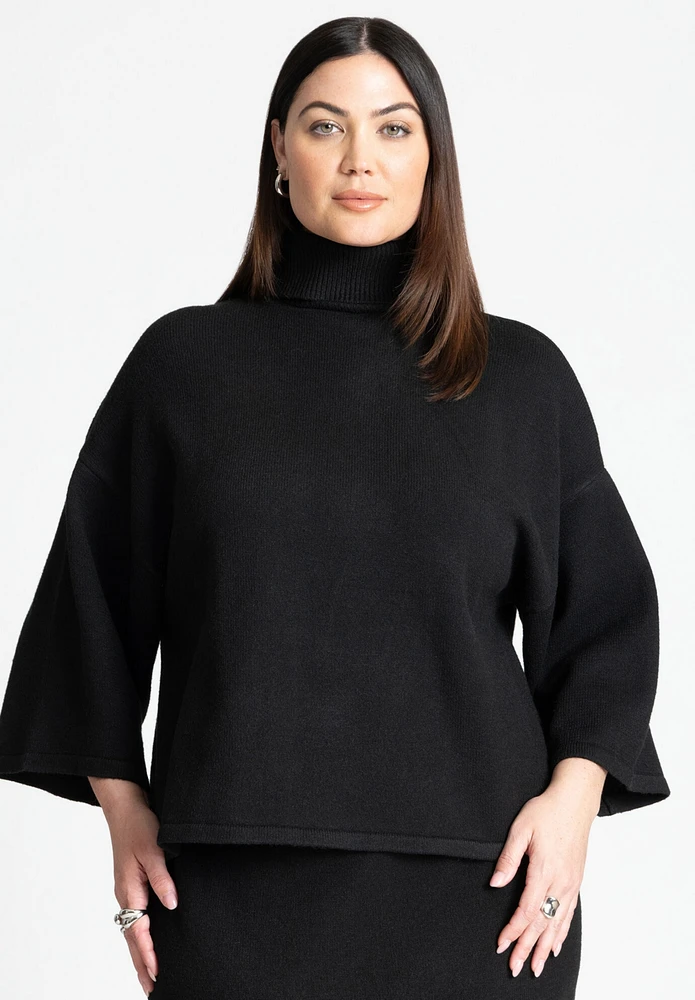 Eloquii Women's Boxy Three Quarter Sleeve Turtleneck