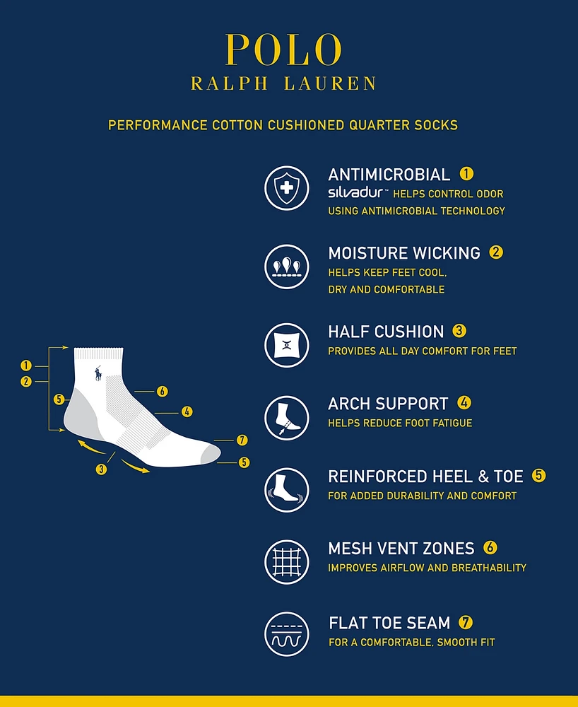 Polo Ralph Lauren Men's 6-Pk. Performance Red Pony Quarter Socks