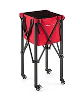 Foldable Tennis Ball Hopper Basket Portable Travel Teaching Cart with Wheels & Bag