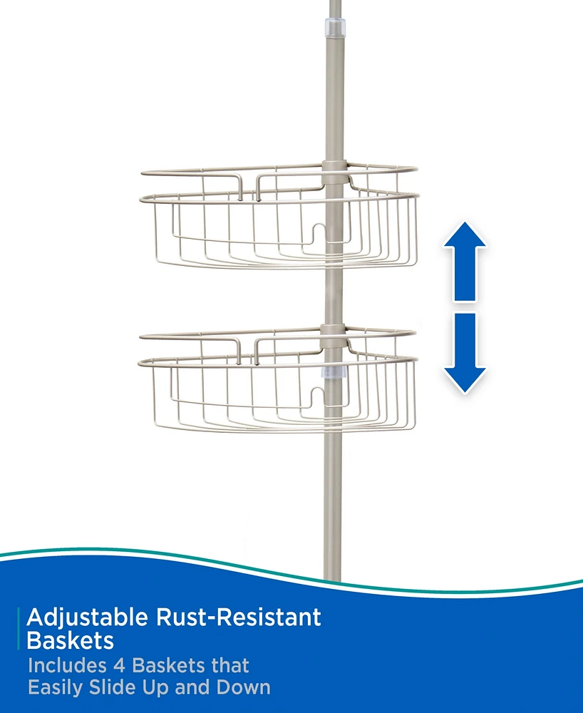 Kenney 4-Tier Spring Tension Razor Holder Shower Corner Pole Caddy