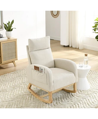 Simplie Fun 27.6" W Modern Accent High Backrest Living Room Lounge Arm Rocking Chair, Two Side Pocket