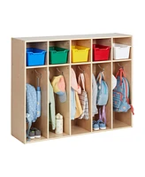 ECR4Kids Streamline 5-Section Coat Locker with Scoop Front Storage Bins, Toddler Size, Natural, Assorted