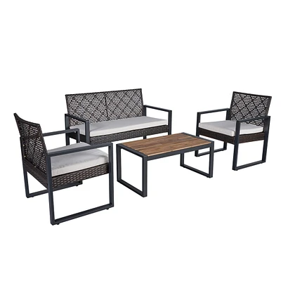 Streamdale Furniture Patio Furniture Set Acacia Wood Table Brown Beige Cushion