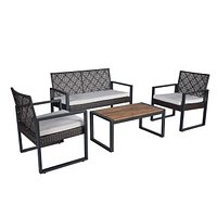 Streamdale Furniture Patio Furniture Set Acacia Wood Table Brown Beige Cushion