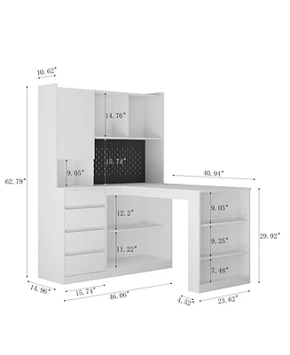 Space-Saving L-Shaped Desk with Ample Workspace, Built-In Charging Station