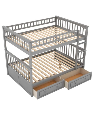 Full Over Full Bunk Bed With Drawers, Convertible Beds